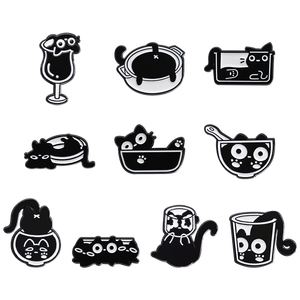 Mèo Đen động vật men chân Gothic cốc chai mèo con dễ thương trâm cài phim hoạt hình trang trí quần áo ba lô trang sức phụ kiện GIF - Product Image 2