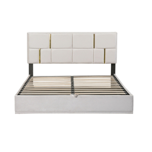 New Design Modern <b>Queen</b> <b>Size</b> Upholstered Soft <b>Bed</b> with Metal Frame and Hydraulic Storage System Beige - Product Image 5