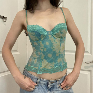 Top Camisero sin Mangas, Estilo Y2K, Casual, Tejido con Encaje, Sexy, con Tirantes Finos, Elástico y Ajustado - Product Image 3