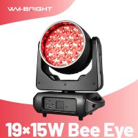 Projecteur de scène à tête mobile 19x15W RGBW LED Zoom Beam Wash avec zoom, mise au point, rotation de motifs et bande LED à pixels DMX512 pour DJ et discothèque