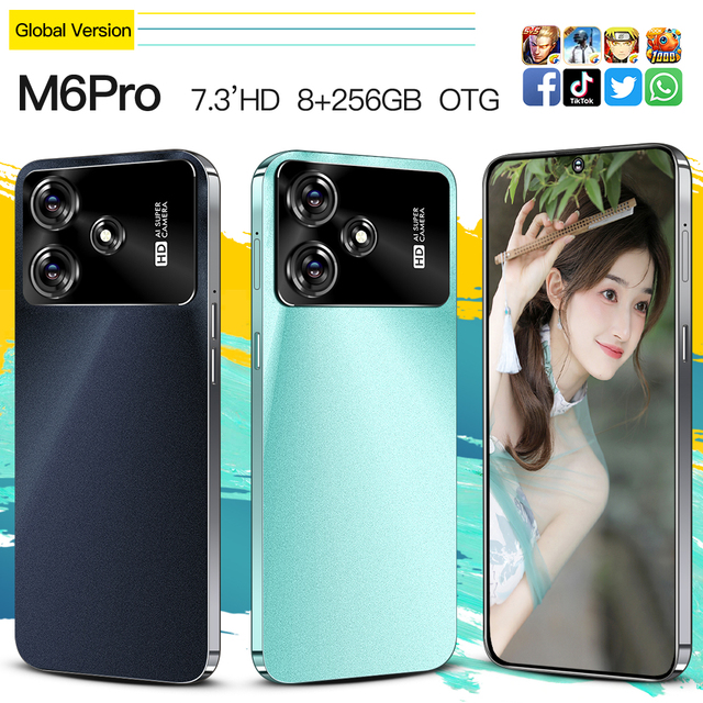 M6 Pro 5G Android Phone 7.3" Large HD Screen 8GB RAM 256GB ROM Dual SIM Unlocked Mobile Phone