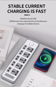 Tira de alimentación universal personalizada recién llegada con 3-5 salidas, 2 USB y 2 tipo C, cable de extensión de 2M tira de alimentación de voltaje estabilizado - Product Image 2