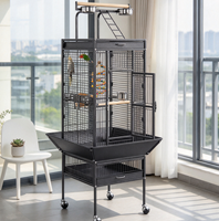 Cage à oiseaux extra haute en métal avec espace de jeu supérieur, échelle d'escalade, perchoir, mangeoires en acier inoxydable, roulettes et tiroir de rangement