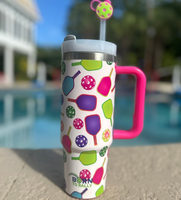 Tasse de voyage isotherme personnalisée en acier inoxydable de 40 oz pour les amateurs de pickleball, écologique et grande capacité