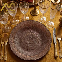 Assiette de présentation ronde décorative en verre, style antique, avec perles en bronze, pour mariage, réception, restauration et banquet