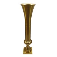 Vases trompettes hauts en métal doré de luxe, grands et carrés, pour centres de table de mariage et décoration de fête (vente en gros)