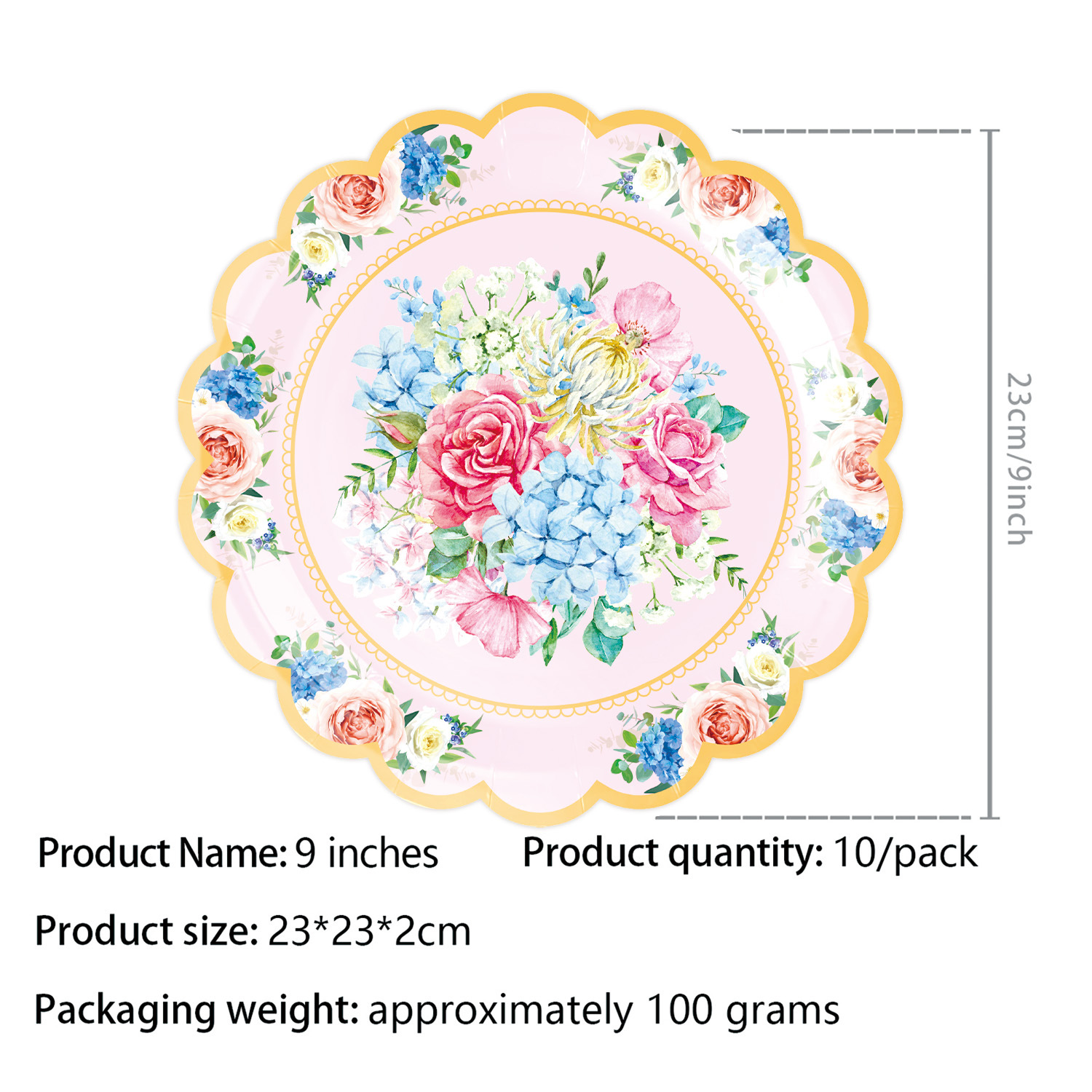 Assiettes en carton roses-10pcs 9 pouces