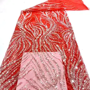 Di alta qualità in Tulle italiano di pizzo pesante in rilievo tessuto vestito da festa con paillettes indumento per il matrimonio disegni di cucito