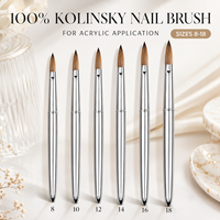 Fournisseur professionnel 2026 – Pinceaux à ongles personnalisés avec logo, manche en métal argenté, pinceau acrylique 100 % Kolinsky