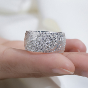 Messi Jewelry MSR-2095 925 <b>Silver</b> Round Diamond Hammered <b>Ring</b> Lab Grown Diamond <b>Ring</b> <b>Men</b> <b>Ring</b> - Product Image 4