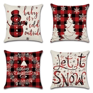 Housse de coussin de Noël avec motif bonhomme de neige et carreaux rouges, décoration chaleureuse pour la maison, idéale pour canapé et chambre - Product Image 6
