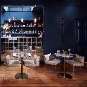 Modern Minimalist <strong>Velvet</strong> Upholstered <strong>Dining</strong> <strong>Chair</strong> Metal Footrest Transparent Acrylic Bar Stool for Outdoor Hotel Living Room Use - Product Image 4