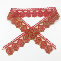 Dentelle en forme de fleur, bordure en dentelle brodée, fil doré, dentelle en maille DIY pour sacs, vêtements, accessoires