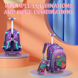 Directo de fábrica lindo conjunto de mochilas escolares de tres piezas para Niños Estudiantes con ruedas Logotipo de dibujos animados para niñas