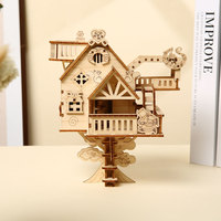 Modèle de maison dans les arbres en bois 3D en gros, puzzles en bois 3D DIY pour adultes, kit d'assemblage de cabane fantastique
