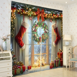 Ja hai mảnh phòng ngủ hiện đại Salon cửa sổ phương pháp điều trị chất lượng cao giáng sinh thả khuôn mẫu rèm cửa valances Bộ - Product Image 3