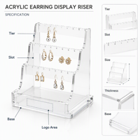 Présentoir à boucles d'oreilles en acrylique personnalisé, support de comptoir transparent à niveaux pour cartes de bijoux, support de base avec logo OEM, support HD