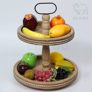 Bandeja Redonda de Madera con Cuentas de 2 Niveles para Decoración del Hogar, Fiestas y Cocina, para Exhibición de Frutas, Postres y Cupcakes - Product Image 4