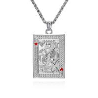 Collier pendentif de style hip-hop pour hommes et femmes, en acier inoxydable, avec des pierres élégantes, motif jeu de cartes