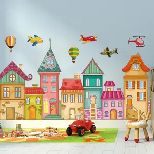 卡通儿童房墙贴城堡幼儿园教室装饰自粘壁纸彩绘