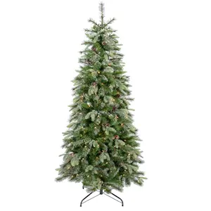 Sapin de Noël artificiel en forme de neige, avec baies rouges, flocage d'arbres de Noël luxueux en métal blanc pour l'extérieur - Product Image 2