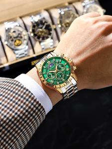 Montre de luxe pour homme Poedagar 973, cadran étoilé, chiffres romains sertis de diamants, chronographe, phases de lune, bracelet <span class=keywords><strong>en</strong></span> acier, étanche, vente <span class=keywords><strong>en</strong></span> gros d'usine - Product Image 5