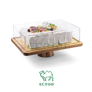 Présentoir à gâteau en bois d'acacia avec couvercle en dôme en acrylique Présentoir de table à dessert rectangulaire 2 en 1 fabriqué en bois - Product Image 1