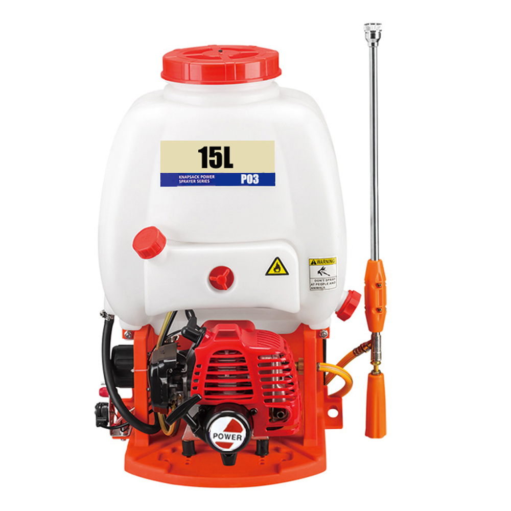 Pulverizador agrícola 769 TU26, pulverizador de motor de gasolina de mochila, pulverización potente de 15L