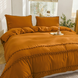 New Farmhouse 3pcs Bedding <strong>Set</strong> Washable Cotton Duvet Cover <strong>Set</strong> <strong>Comforter</strong> Cover <strong>Set</strong> With Pompom - Product Image 3