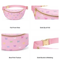 Sac cosmétique portable en nylon pour femme, motif nœud en forme de croissant, durable, léger, avec bandoulière réglable et fermeture éclair