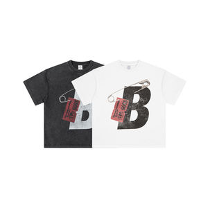 T-shirt Vintage Lavata 250GSM Personalizzata con Stampa Digitale DTG Traspirante Stile Hip Hop Boxy <span class=keywords><strong>B</strong></span> & Safety Pin per Brand DTC - Product Image 1