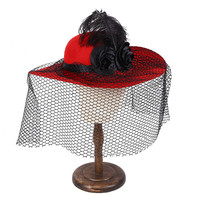 HZM-60589 femmes large bord melon chapeau Vintage Floral disquette élégant Fascinator chapeau avec voile dame église fête seau