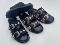 Sandales à enfiler pour homme en cuir PU, avec logo personnalisé, style western ouvert, à double boucle et rivets, clous argentés rétro, plateforme épaisse, mode été