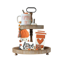 Support à gâteaux de mariage en bois rustique multifonctionnel, plateau à 2 niveaux personnalisé de luxe, plateau rond en bois décoratif pour aliments