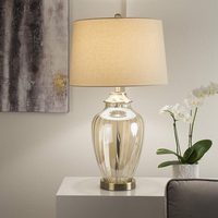 Lampe de table LED moderne en verre doré avec abat-jour en lin, commande par interrupteur, intensité réglable, alimentation électrique, pour bureau