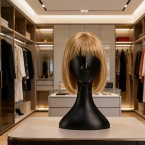 Tête de Mannequin Professionnelle en Plastique Noir Durable pour Femme, Présentoir à Perruques, Support de Fabrication avec Socle pour Chapeau, Masque, Coiffe - Product Image 4