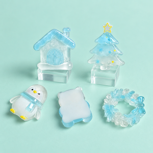 Breloques en résine d'hiver, décorations de couronne d'arbre avec pingouins bleus pour loisirs créatifs, vente en gros - Product Image 2