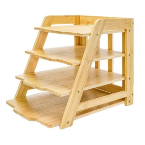 Wooden document management <b>shelf</b>, tiered paper tray, letter storage, <b>desktop</b> wooden storage rack - Product Image 5