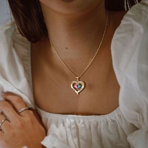 Dainty Zodiac Personalized <b>Name</b> Beads Heart Gold Plated Crystal 2 <b>Name</b> Initial Raw Gemstone Birthstone Charm Pendant <b>Necklace</b> - Product Image 4