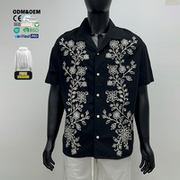 Haute qualité vieil argent vêtements hommes Rop épaule chemise marque importation à manches courtes brodé chemise 100% lin chemise hommes