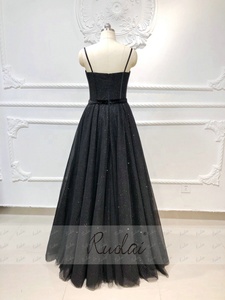 RUOLAI OEV-L4314 brillanti spalline con nastro <span class=keywords><strong>Tulle</strong></span> <span class=keywords><strong>abito</strong></span> da notte A-Line <span class=keywords><strong>nero</strong></span> abiti da sera lunghi - Product Image 4