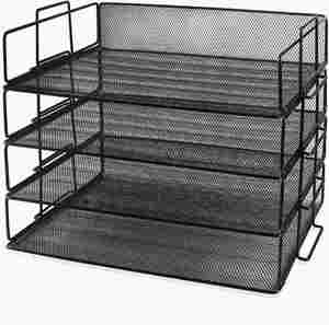 Office Metal Mesh 4 Tier Stackable Desktop Document Letter Tray Organizer - Product Image 1
