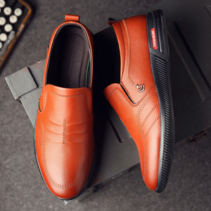 Men's Casual Leather <b>Shoes</b> Inner <b>Height</b> <b>Increase</b> 6Cm Slip-On Fashionable Business Wear Black Solid Color - Product Image 2