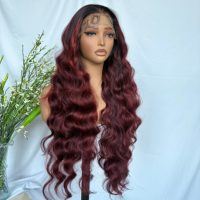 Perruque synthétique KEMY HAIR bordeaux 13*6 HD Lace Premium résistante à la chaleur, 32 pouces de long, boucles profondes, pour femmes noires