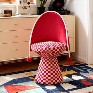 Silla de Salón Giratoria con Respaldo y Patrón a Cuadros, Color Rojo - Product Image 1
