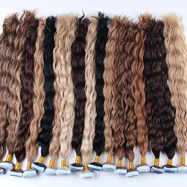 Top sale colored natural curly tape in hair extensions human hair 2.5g/piece