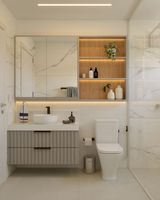Meuble-lavabo autoportant avec vasque et rangement pour salle de bain résidentielle