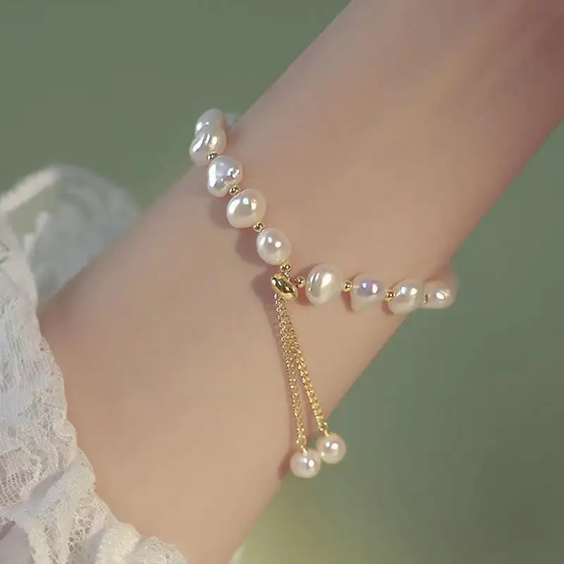 DAIHE High Quality Trendy Korean Jewelry Gold Plated Charm Pearl Friendship Bracelet for Women