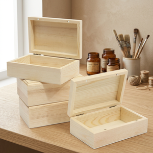 Natural Wood Finish Wooden <b>Keepsake</b> <b>Box</b> with Hinged Lid for Commemoration Customizable Designs - Product Image 2
