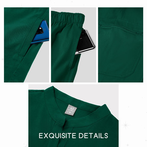 Women Scrub <b>Set</b> Solid Color Moisture Wicking Split Uniform For Nurse <b>Doctor</b> Receptionist Workwear Size S XXL - Product Image 3